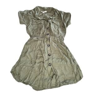Indulge Women’s Dress Short Sleeve Collared Button Up Small Olive Green